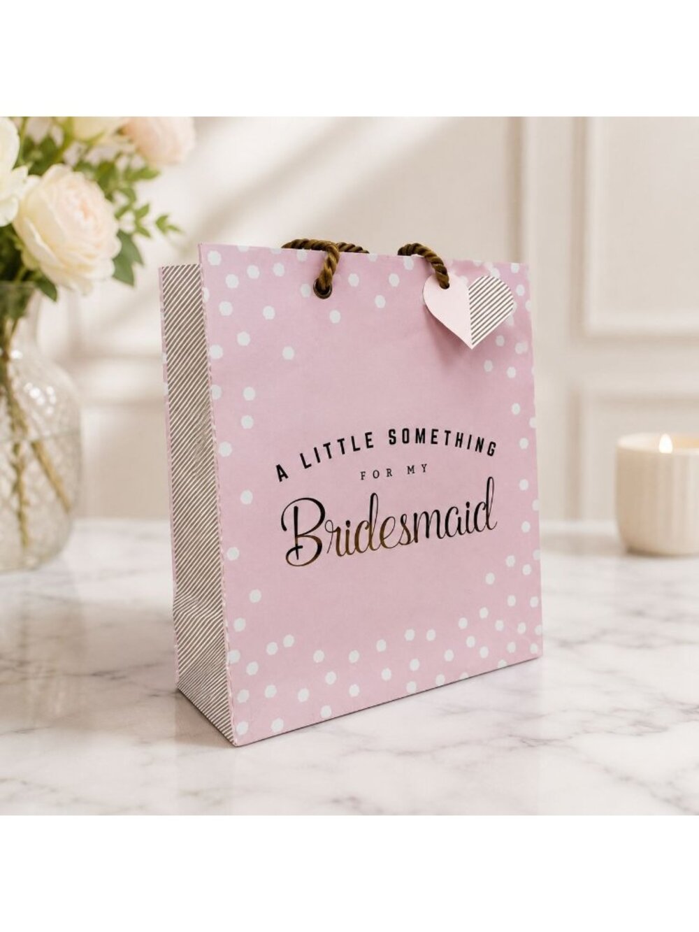 Bridesmaid Gift Bags Set of 6 Pink Polka Dot Bridal Shower Wedding Favor